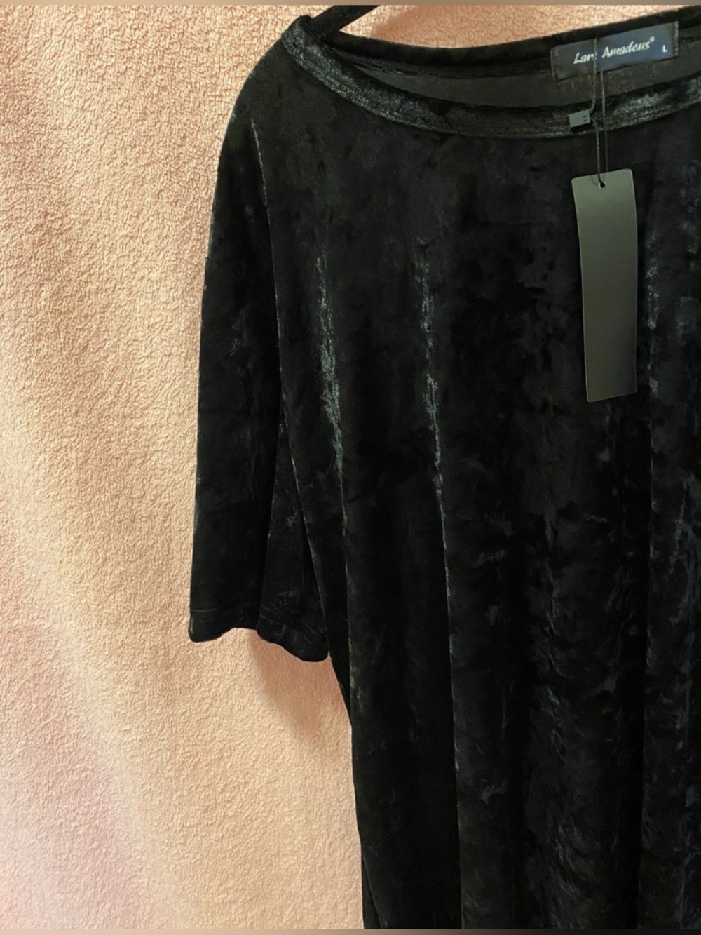 Velvet Tshirt Lars Amadeus Black Elevated Neutral Basic Neutral Tee Velour Large - Picture 2 of 6